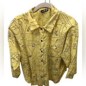 Vintage Yellow & Black Blouse w Cafe Scenes- by Yours A.S.A.P. California-size M